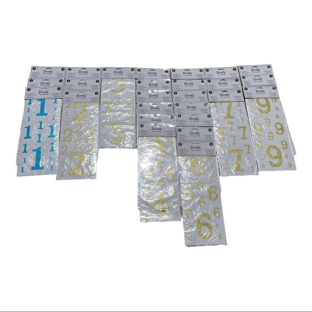 Amscan Decals Numbers lot of 26 Glitter 2 Sheets each #1 #2 #4 #6 #7 #9 new